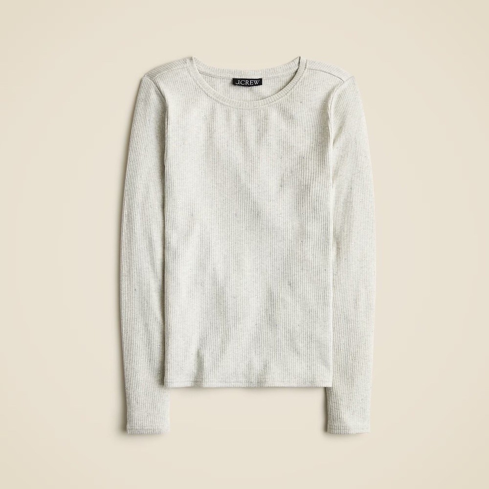 J. CREW Vintage Rib Long Sleeve T-Shirt Embellished Heathered Dove XXS XX-Small